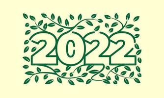2022 linee di felice anno nuovo foglia verde vettore