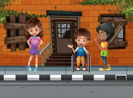 Tre bambini che bazzicano in strada vettore