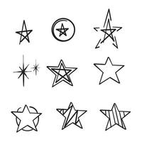 icone di stelle disegnate a mano. scintillii, scoppio splendente. simboli vettoriali stella isolato su sfondo bianco doodle