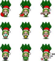 vettore mascotte personaggio dei cartoni animati carino lattuga verde costume vegetale set pacco natalizio