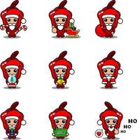 vettore personaggio dei cartoni animati mascotte simpatico costume di verdure di peperone rosso set pacchetto natalizio
