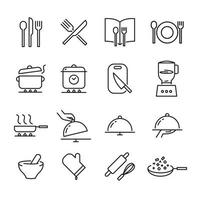 set vettoriale di icone della linea di utensili da cucina.