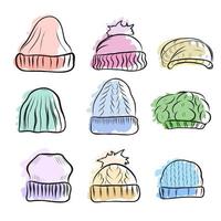 una serie di diverse versioni di cappelli invernali vettore