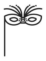 festivo masquerade maschera con un' bastone e decorazioni nel il modulo di fuochi d'artificio, scintille. nero linea icona vettore