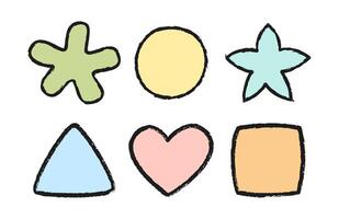 pastello colore bambini geometrico forme. gesso quadrato, triangolo, stella, cerchio, cuore. grafia figure. migliore per bambini tema, manifesto, struttura vettore