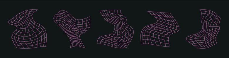 retrò anni 90 griglia 3d elementi e Linee nel dinamico. informatica estetico. piatto illustrazione isolato su bianca sfondo. vettore