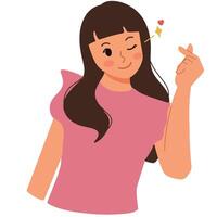 donna Esprimere a gesti coreano amore dito e strizzando l'occhio illustrazione vettore