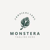 Monstera deliciosa foglia natura logo disegno, piatto pianta icona design illustrazione modello vettore