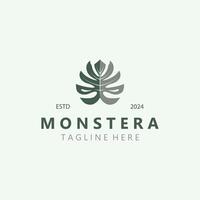 Monstera deliciosa foglia natura logo disegno, piatto pianta icona design illustrazione modello vettore