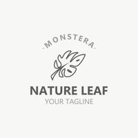 Monstera deliciosa foglia natura logo disegno, piatto pianta icona design illustrazione modello vettore