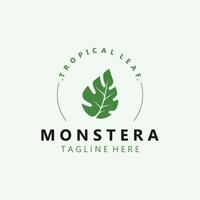 Monstera deliciosa foglia natura logo disegno, piatto pianta icona design illustrazione modello vettore