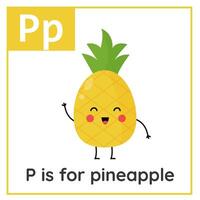 frutta e verdura alfabeto flashcard per bambini. apprendimento lettera p. p è per ananas. vettore