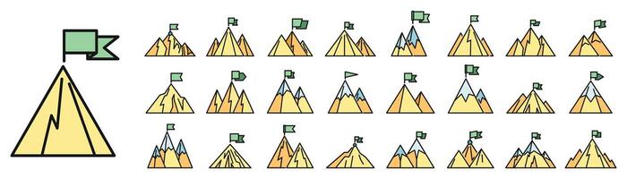 bandiera su montagna icone impostato colore linea vettore