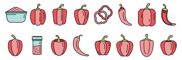 paprica icone impostato colore linea vettore
