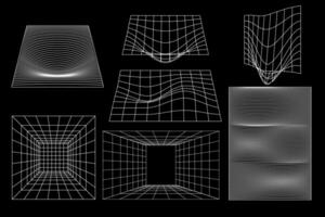 impostato di lineare nero geometrico nero geometrico quadratico rettangolare campo, altopiano telaio forme y2k, 3d. per manifesto, striscione. vettore