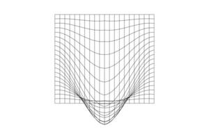 distorto griglia. maglia ordito struttura. futuristico netto con convesso effetto. geometrico deformazione. gravità fenomeno. piegato reticolo superficie isolato su bianca sfondo. vettore