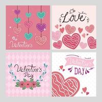 imposta le carte di buon san valentino con decorazioni vettore