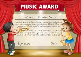 Modello di certificato con bambini che giocano musica sul palco vettore