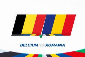 Belgio vs Romania nel calcio concorrenza, gruppo e. contro icona su calcio sfondo. vettore