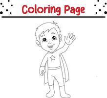carino ragazzo indossare supereroe colorazione libro pagina per bambini. vettore