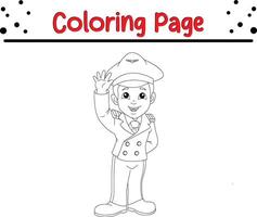 ragazzo indossare pilota costume agitando colorazione libro pagina per bambini. vettore
