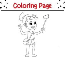 poco ragazza è assunzione autoscatto colorazione pagina per bambini e adulti vettore