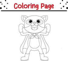 carino gatto indossare supereroe costume colorazione pagina per bambini e adulti vettore