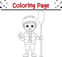 ragazzo con kayak pagaia colorazione libro pagina per bambini vettore