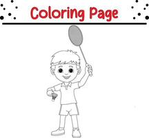 ragazzo giocando badminton colorazione pagina per bambini e adulti vettore