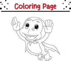 carino scimmia indossare supereroe costume colorazione libro pagina per bambini vettore