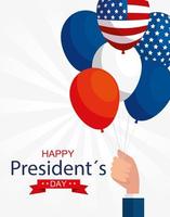 mano con palloncini di usa felice giorno del presidente disegno vettoriale