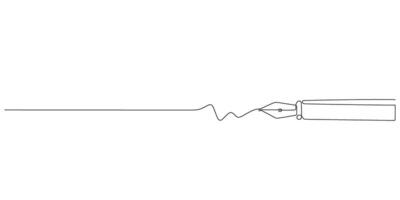 Fontana scrivere, uno continuo linea disegno. scrittura di piuma magro ictus. minimalismo semplice lineare stile. studia e formazione scolastica concetto. scarabocchio mano disegnato continuo contorno illustrazione vettore