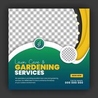 aziendale moderno prato cura giardino servizio per sociale media copertina design modello, agricoltura e biologico cibo campagna inviare ragnatela striscione, astratto verde, giallo colore forme vettore