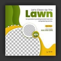 aziendale moderno prato cura giardino servizio per sociale media copertina design modello, agricoltura e biologico cibo campagna inviare ragnatela striscione, astratto verde, giallo colore forma su bianca sfondo vettore