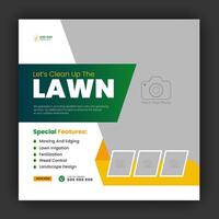 aziendale moderno prato cura giardino servizio per sociale media copertina design modello, agricoltura e biologico cibo campagna inviare ragnatela striscione, astratto verde, giallo colore forme vettore