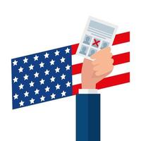 mano che tiene il disegno vettoriale di carta voto usa