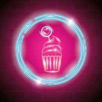 cupcake in luce al neon, il giorno di San Valentino vettore