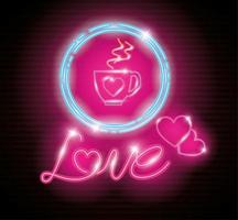 etichetta d'amore alla luce al neon, San Valentino vettore