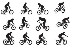 ciclista salto silhouette impostato vettore