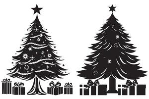 impostato silhouette Natale alberi con i regali design isolato vettore