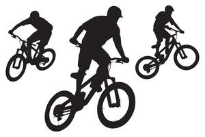 ciclista silhouette impostare. nero silhouette di un' ciclista su un' bianca sfondo vettore