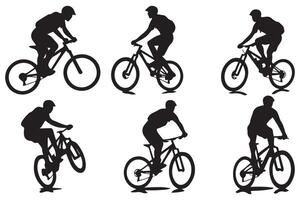 silhouette di un' ciclista salto su un' bicicletta vettore