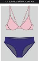 biancheria intima design piatto schizzo impostato rosa viola sfondo, moda illustrazione vettore