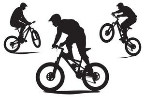 silhouette di un' ciclista salto su un' bicicletta vettore
