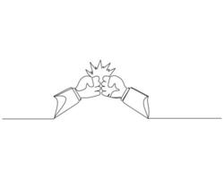 continuo singolo uno disegno Due mani scontrandosi su il aria. illustrazione design per attività commerciale crescita strategia concetto. vettore