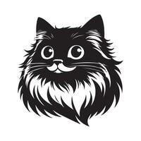bambola di pezza gatto umoristico viso illustrazione nel nero e bianca vettore