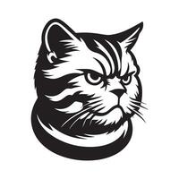 gatto - americano capelli corti gatto viso con un arrabbiato espressione illustrazione logo concetto design vettore