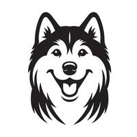 cane - un' siberiano rauco cane allegro viso illustrazione nel nero e bianca vettore
