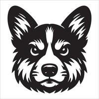 cane logo - un' pembroke gallese corgi arrabbiato viso illustrazione nel nero e bianca vettore