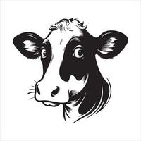mucca - un imbarazzato mucca viso illustrazione nel nero e bianca vettore